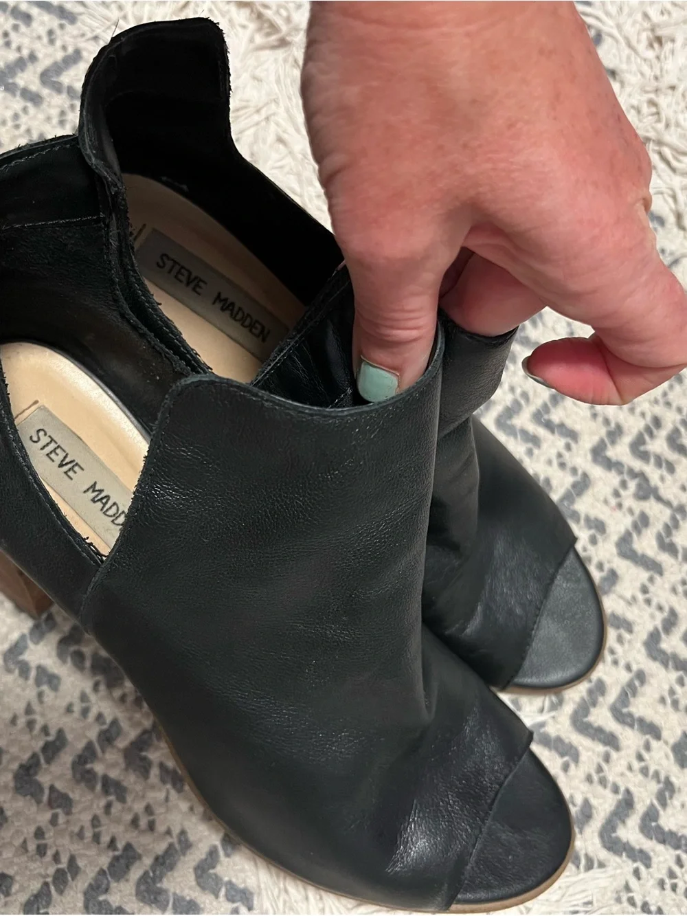 Steve Madden Black Leather Stacked Heel Ankle Booties